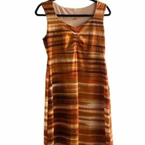 PRANA Womens Viana Stretch Blurred Orange Sunset Print Dress Size Medium M